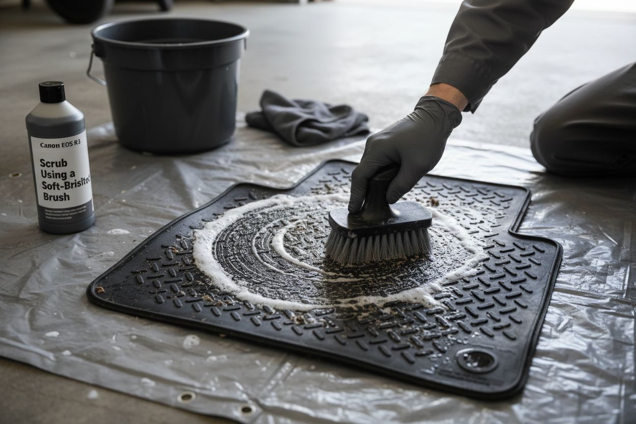 scrubbing car rubber mat cleaner