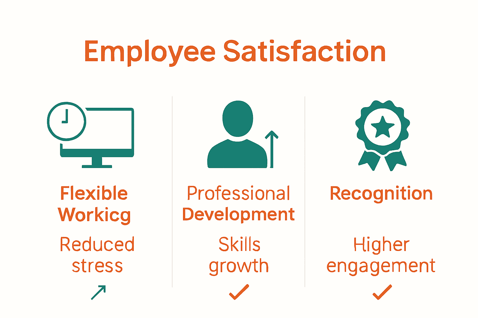 Infographic comparing flexible working, professional development, and recognition strategies with benefits.