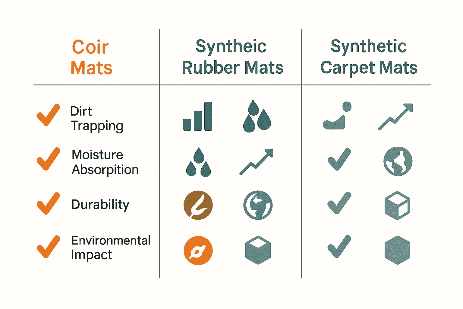 Infographic comparing coir mats and synthetic mats for businesses