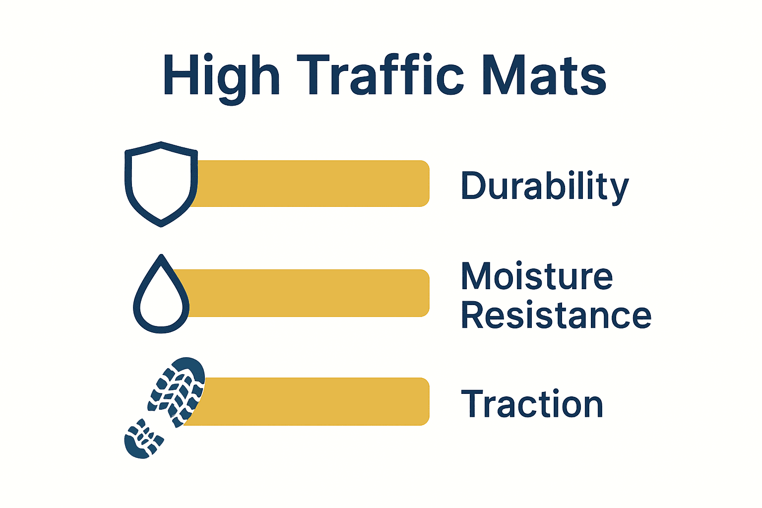 Infographic comparing durability, moisture resistance, and traction of high traffic mats.