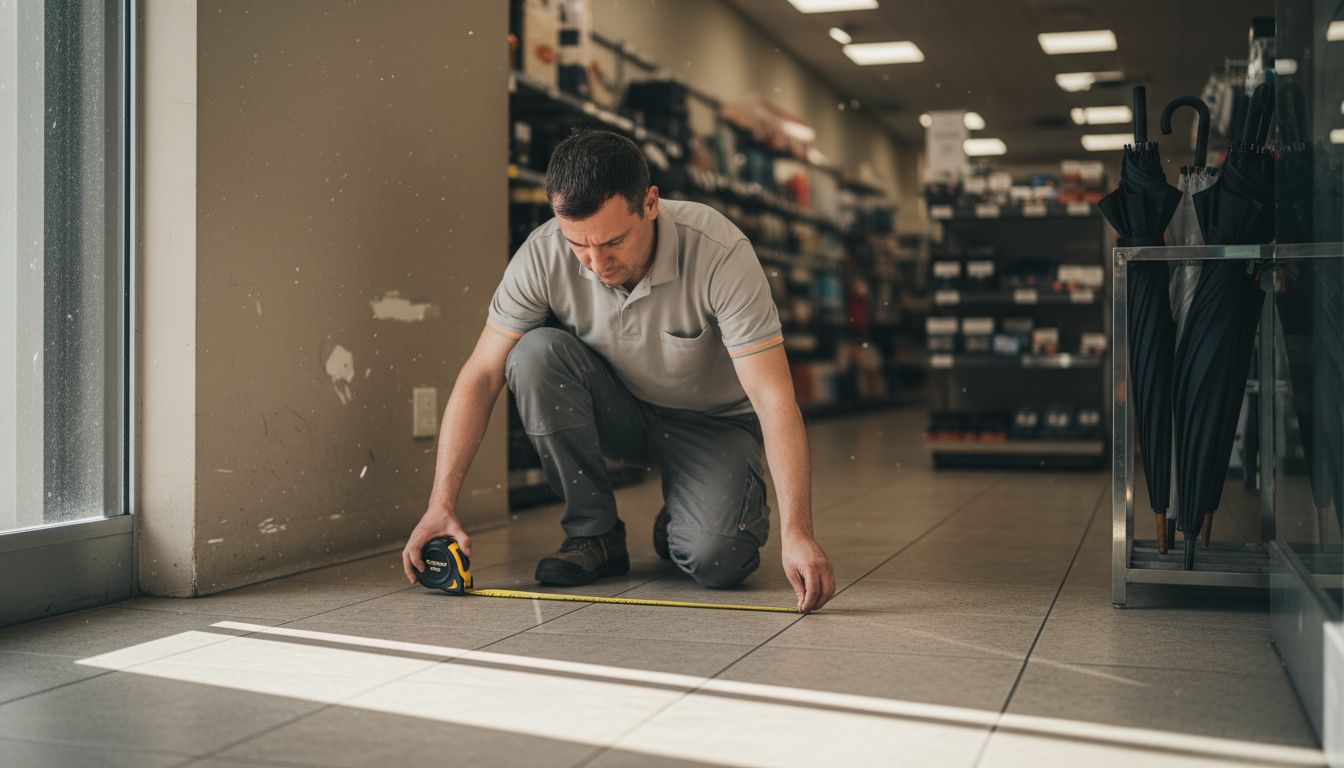 Measuring entrance for logo mat placement