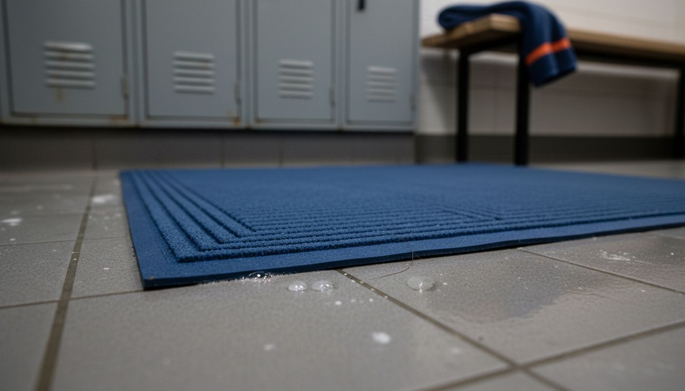 Closeup of antimicrobial changing room mat