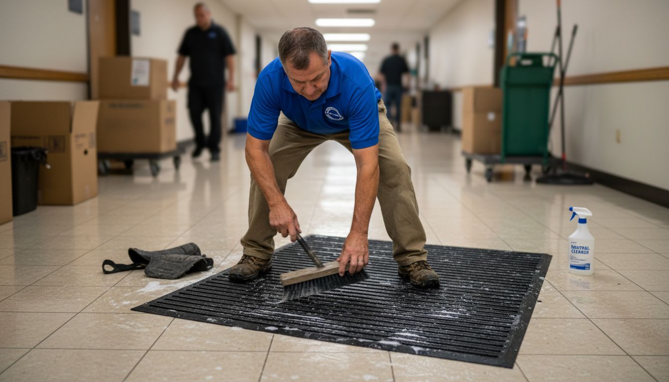 Supervisor scrubbing commercial all weather mat
