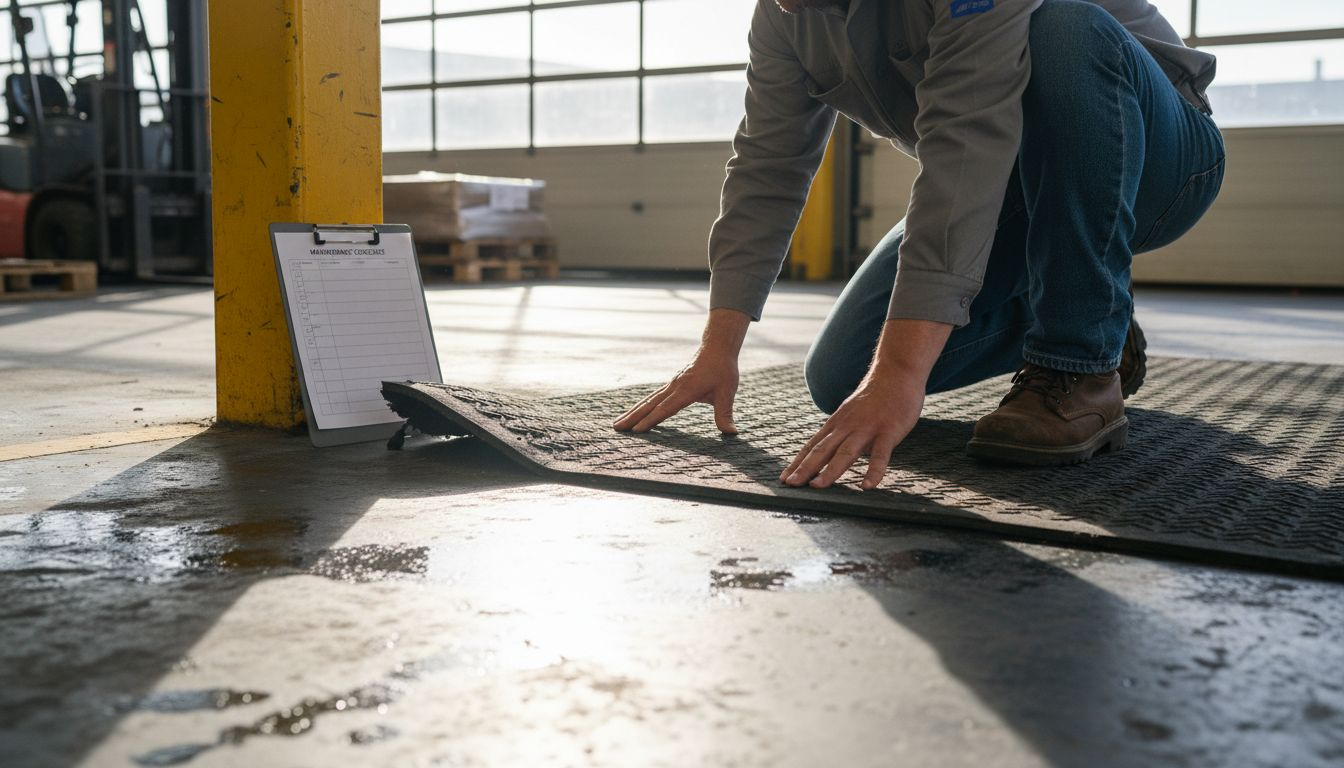 Inspecting anti fatigue mat durability in factory