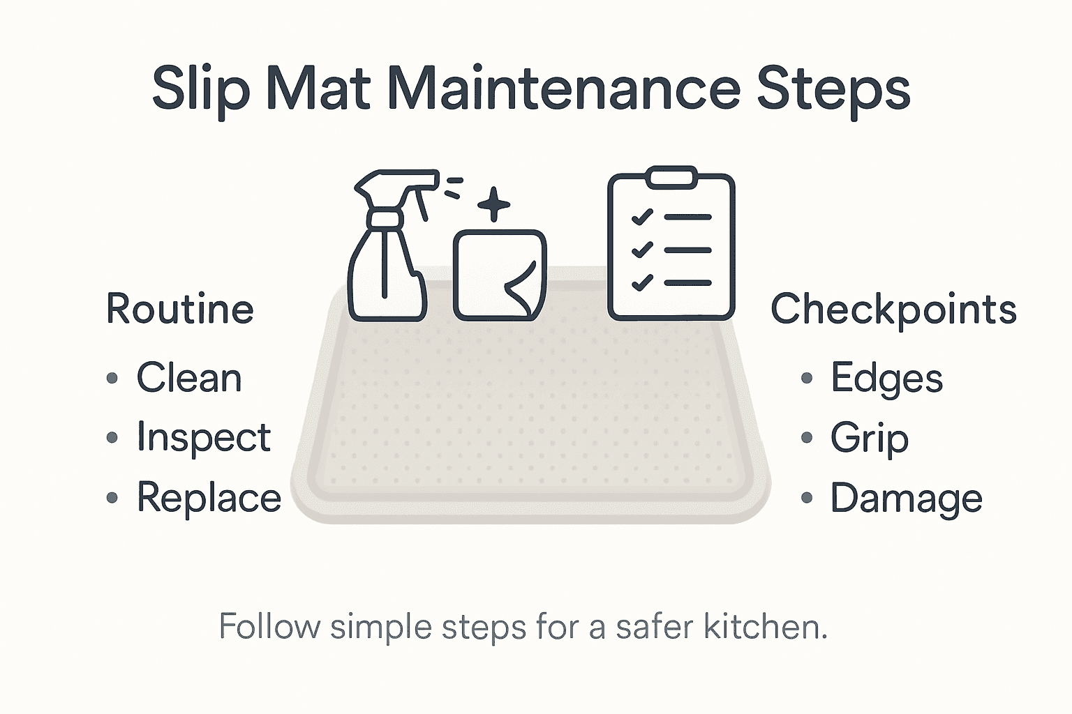 Infographic of kitchen slip mat maintenance steps