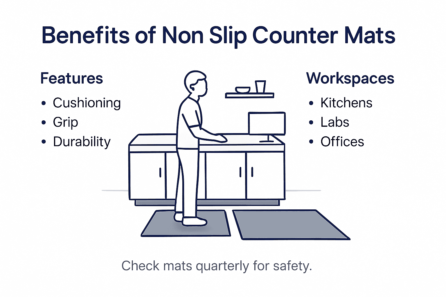 Infographic of non slip counter mat benefits and uses