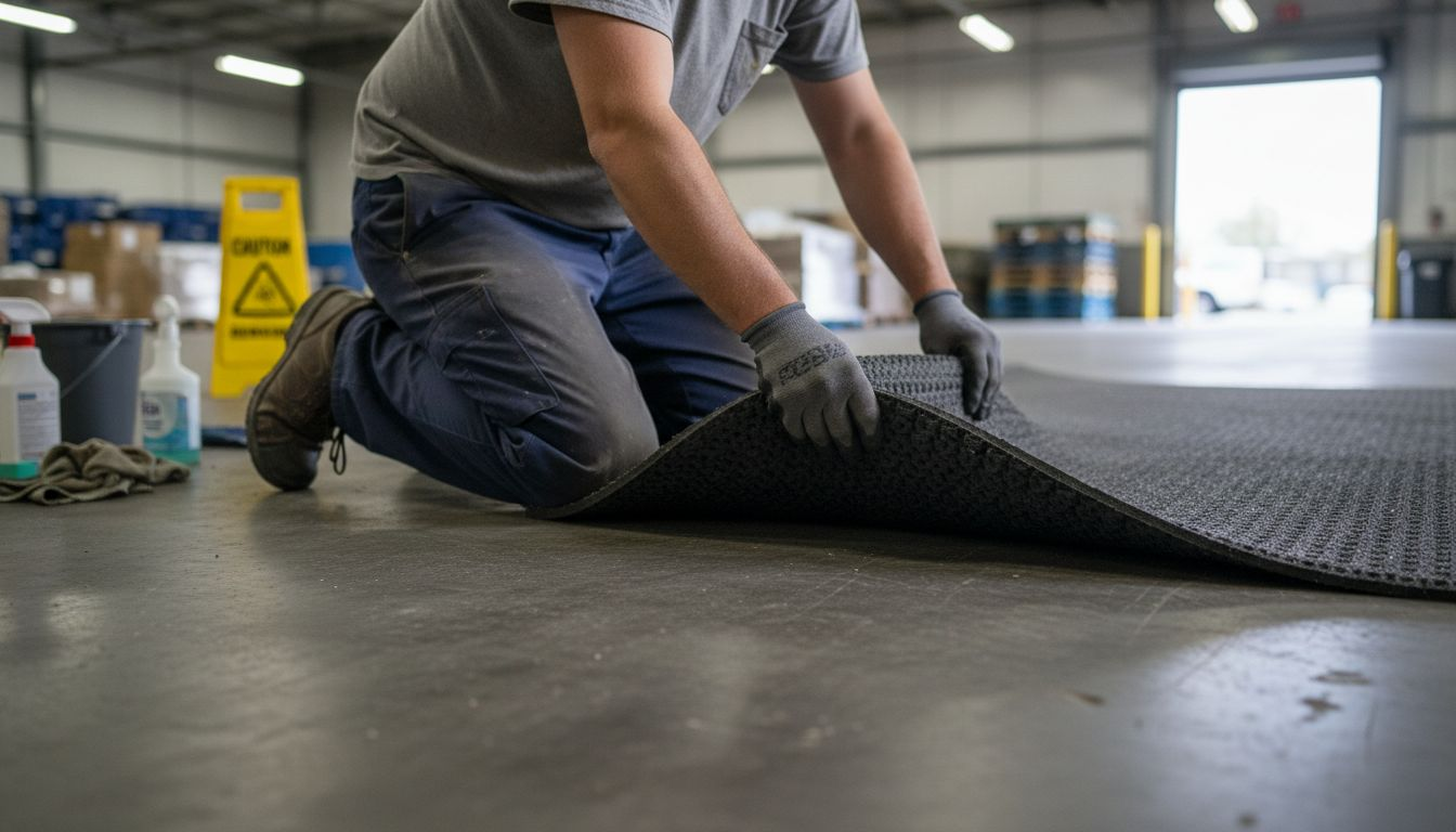 Technician revealing runner mat materials