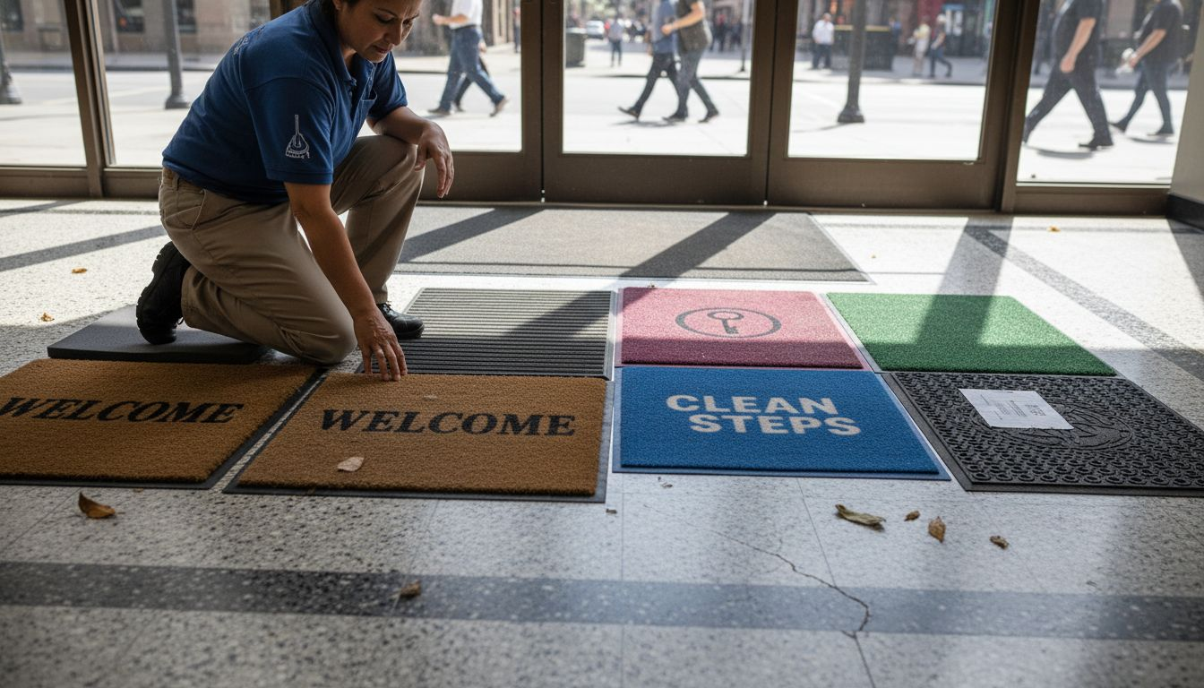 Various custom mat materials in lobby