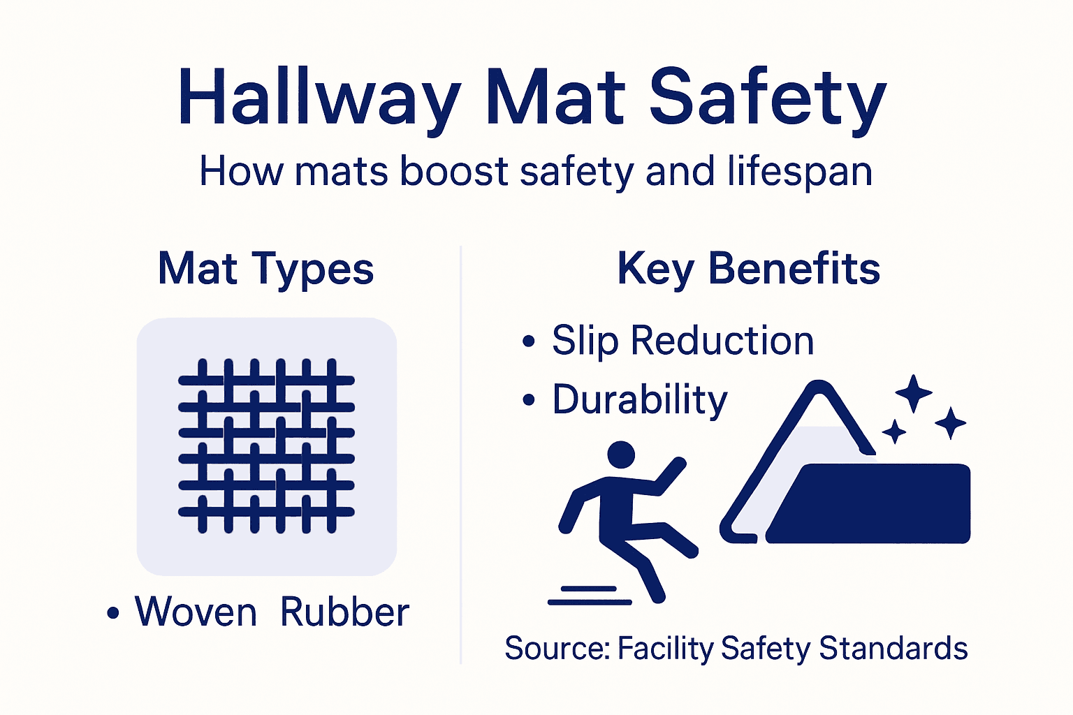 Infographic showing safety and types of hallway mats