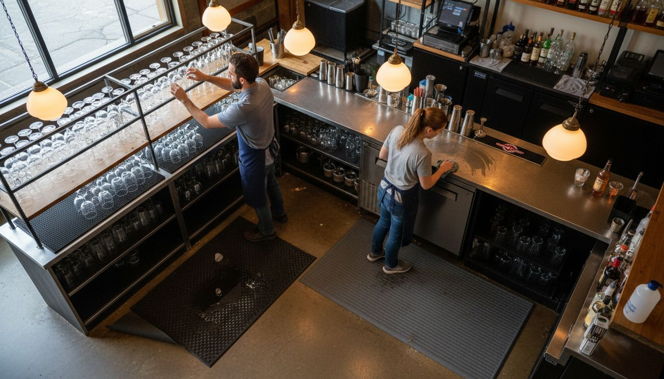 Staff using two types of non-slip mats