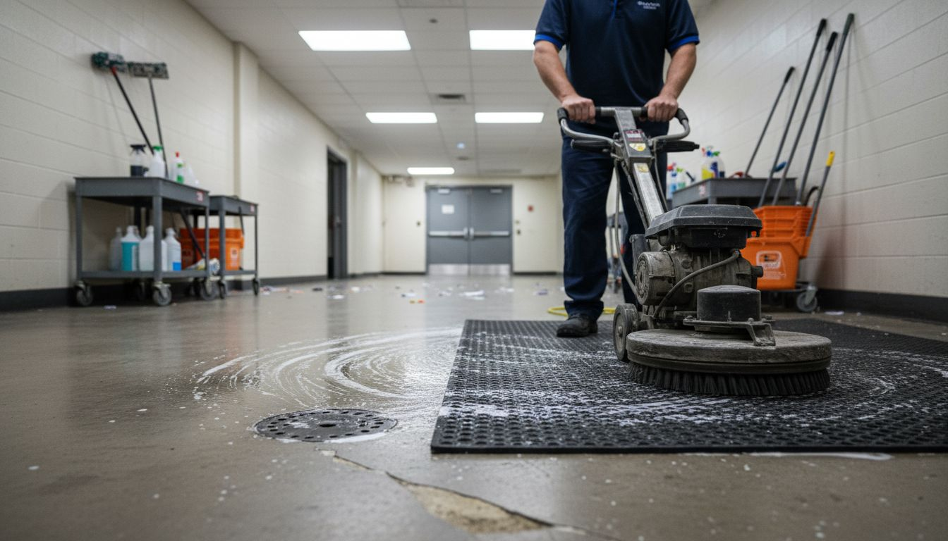 Operator cleaning mat with machine technique