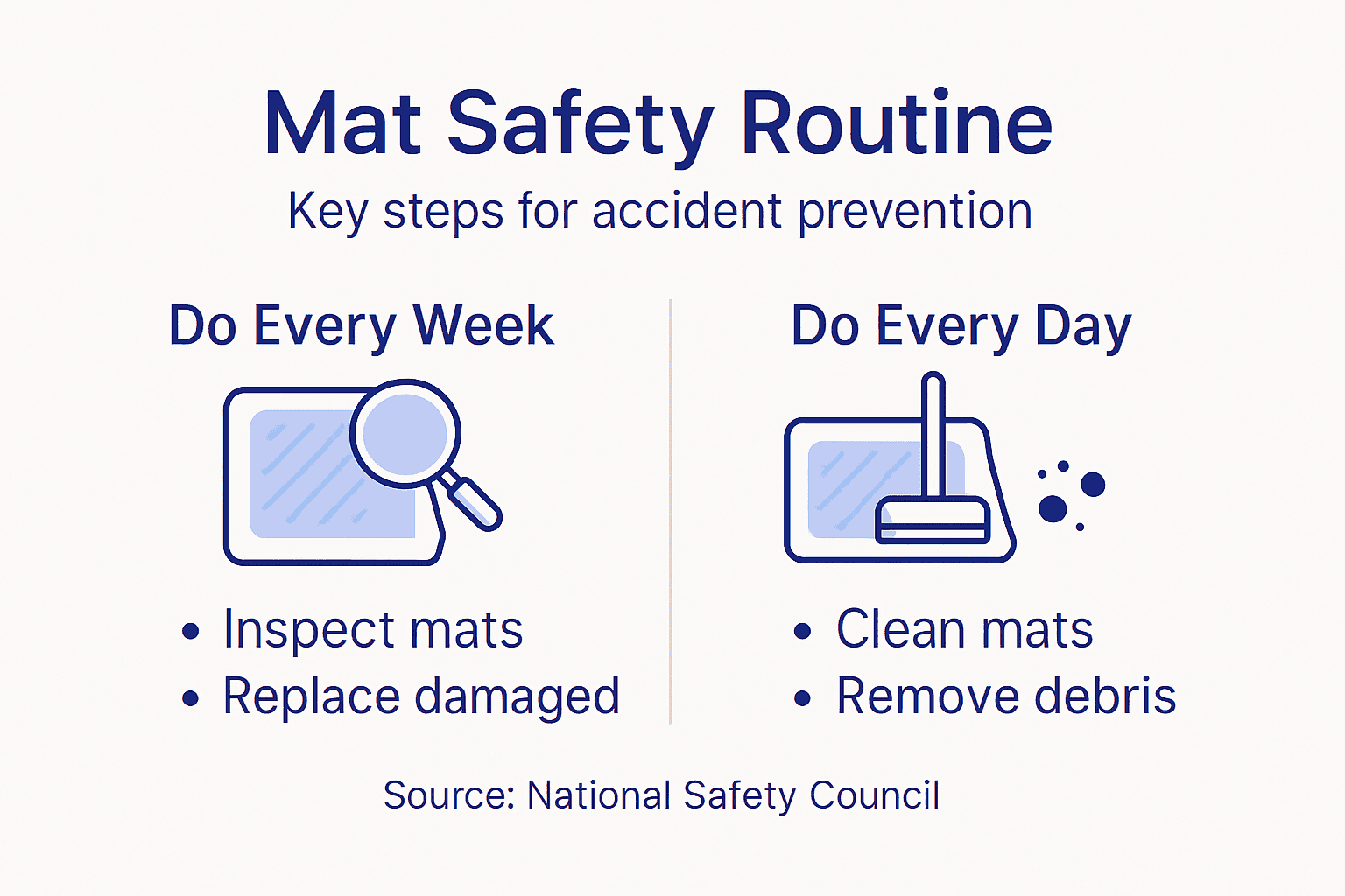 Infographic summarizing routine mat safety steps