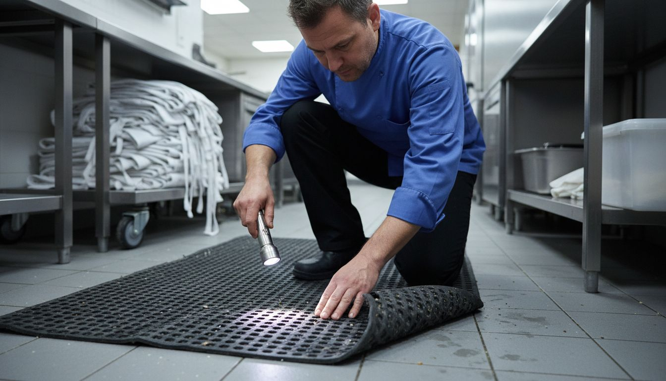 Inspecting textured surface of kitchen safety mat