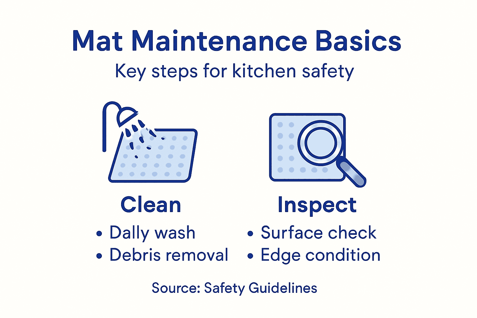 Infographic showing kitchen mat maintenance steps