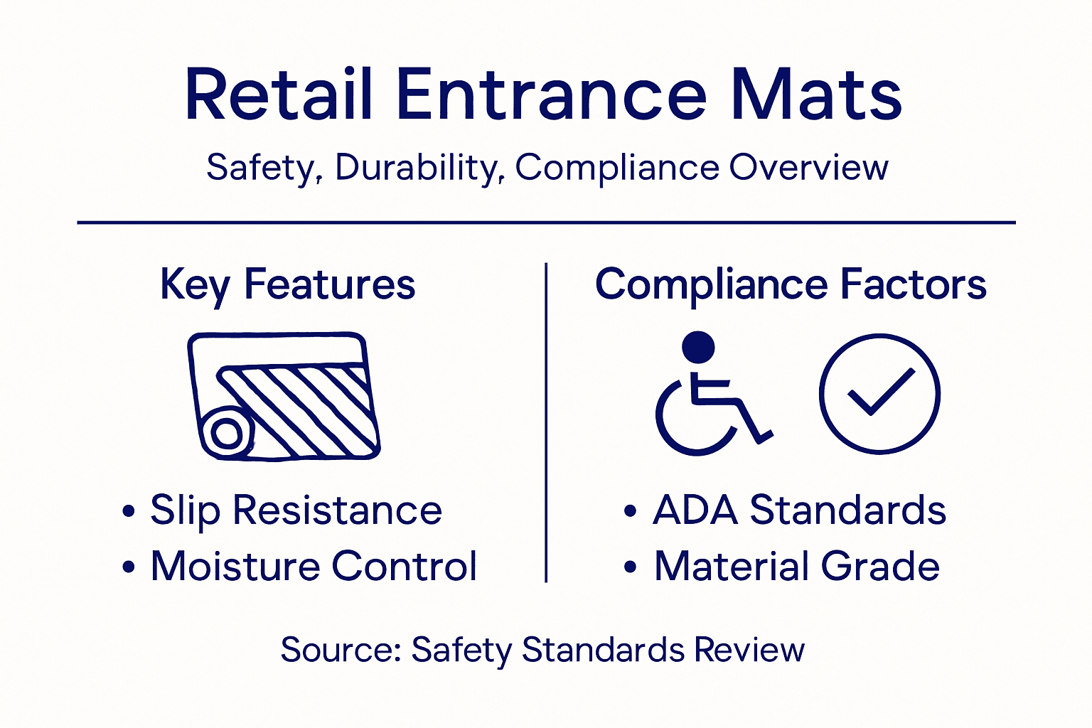 Infographic summarizing retail mat features and compliance