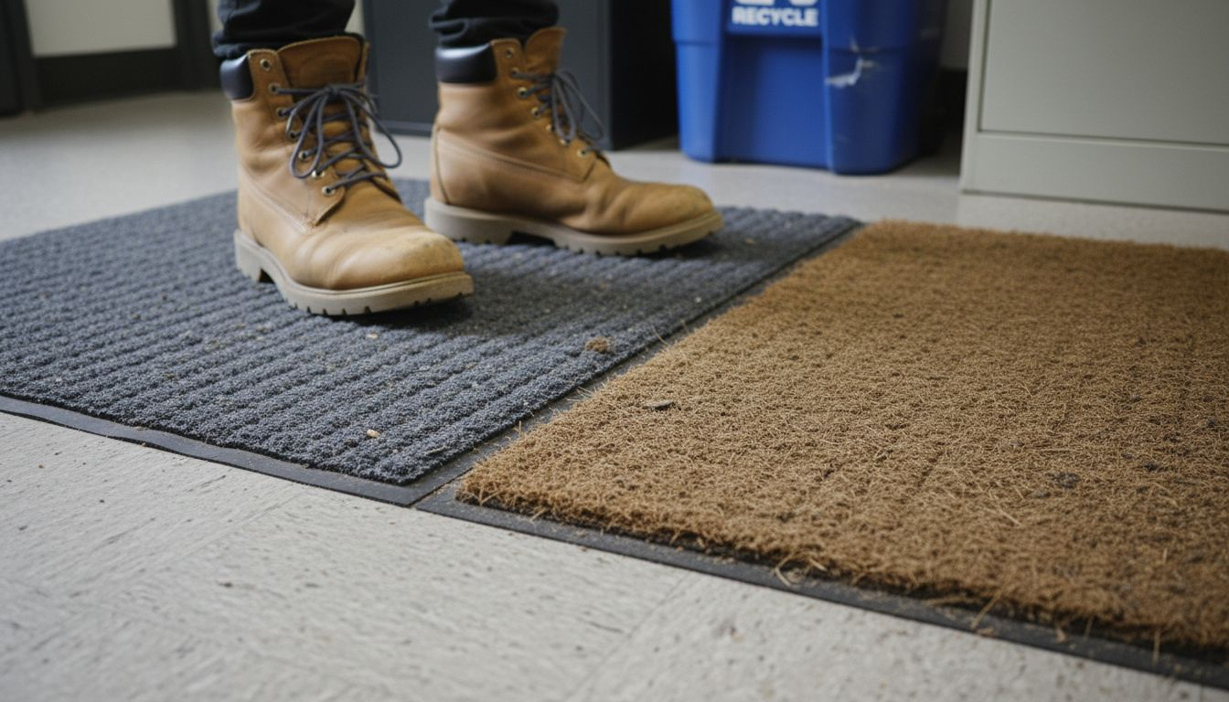 Close-up indoor versus outdoor doormat materials