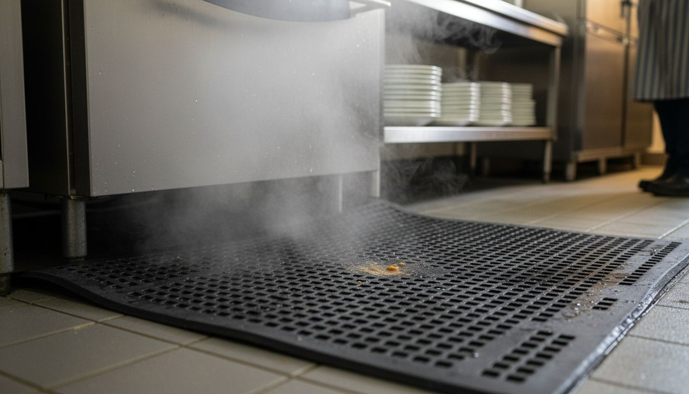 Close-up textured rubber mat in kitchen