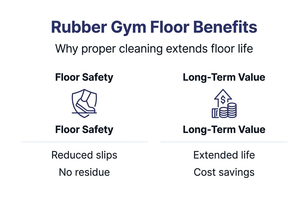 Infographic showing rubber gym floor cleaning benefits