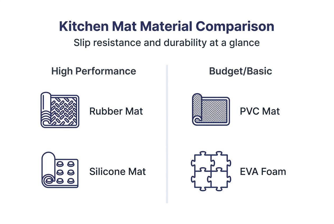 Infographic comparing kitchen mat materials and benefits