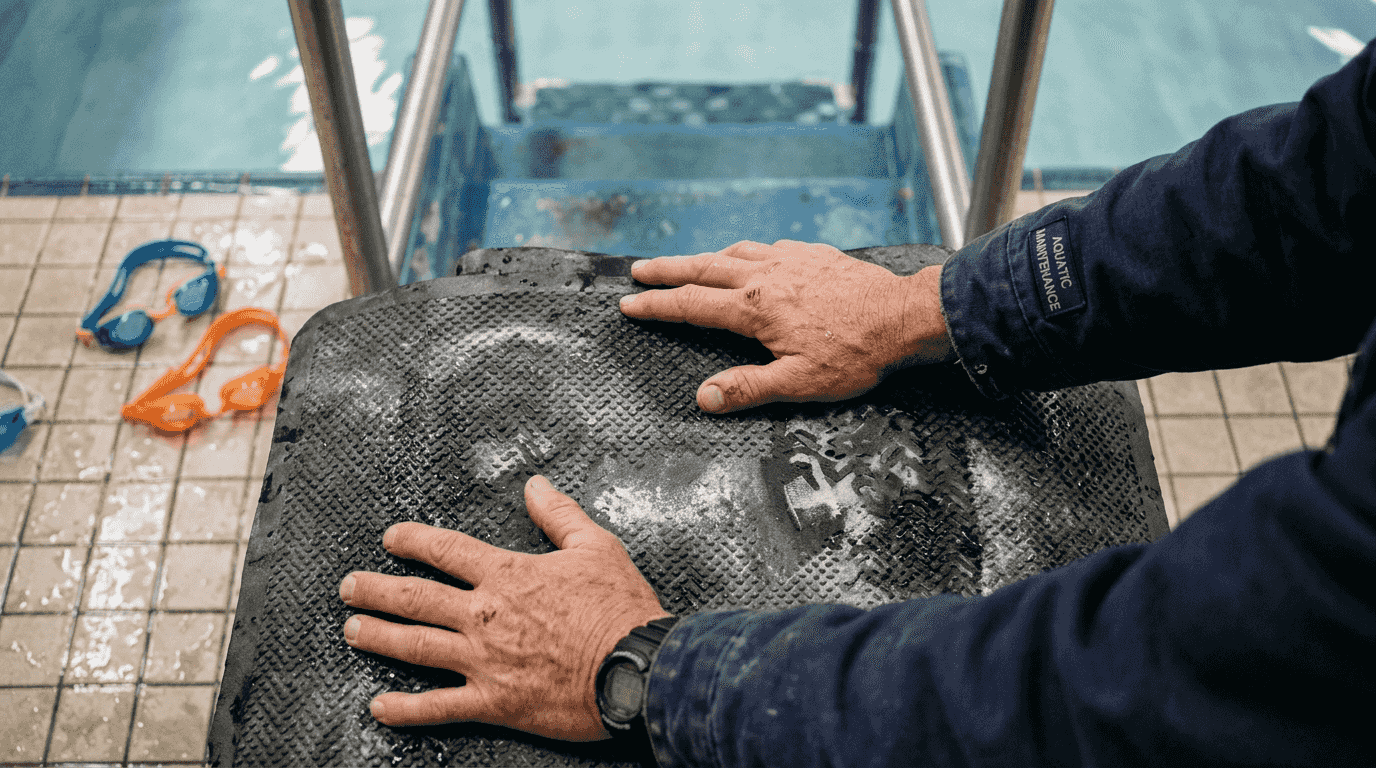 Testing durability of pool safety mat