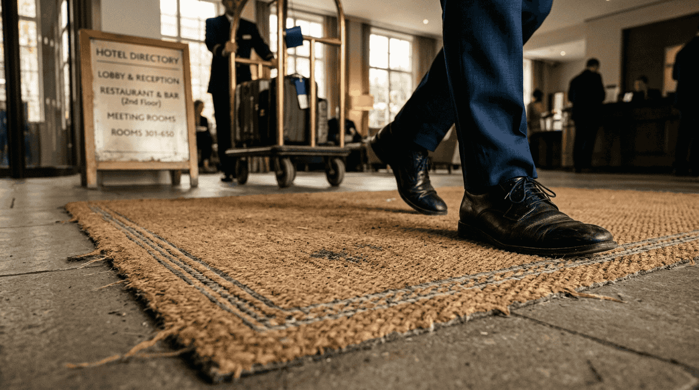 Durable reinforced front hall mat closeup
