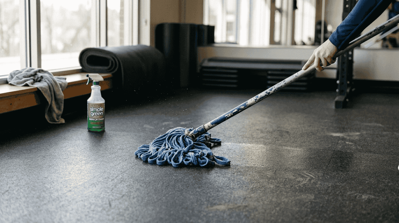 Microfiber mop cleaning rubber gym flooring