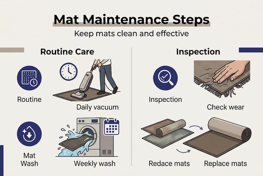 Infographic about mat maintenance steps and checks