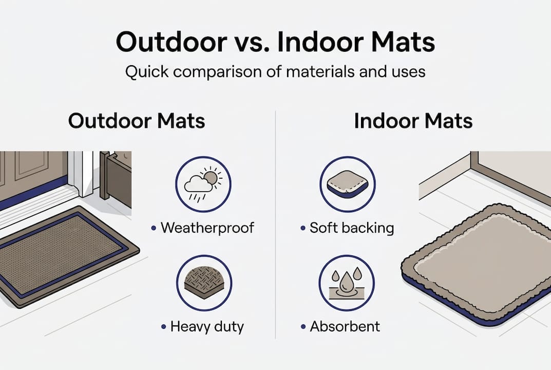 Infographic contrasting outdoor and indoor mats