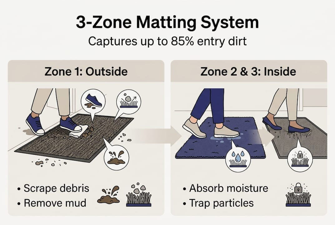 Infographic showing three-zone matting system process