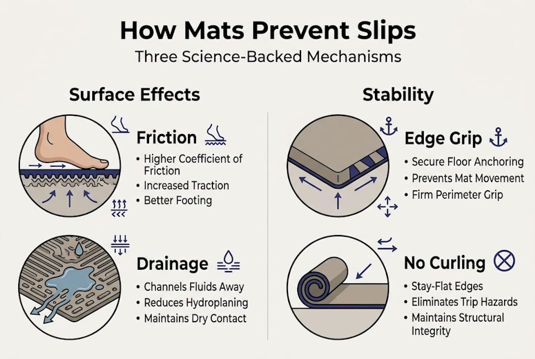Infographic showing mat slip prevention mechanisms