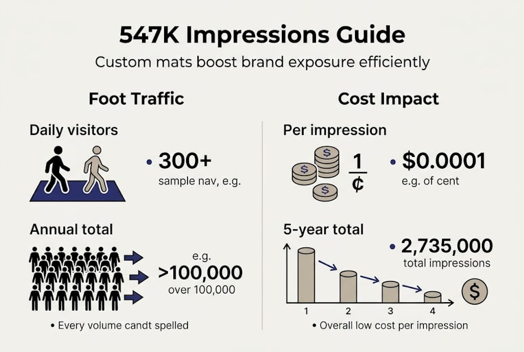Infographic on custom mats and brand impression metrics
