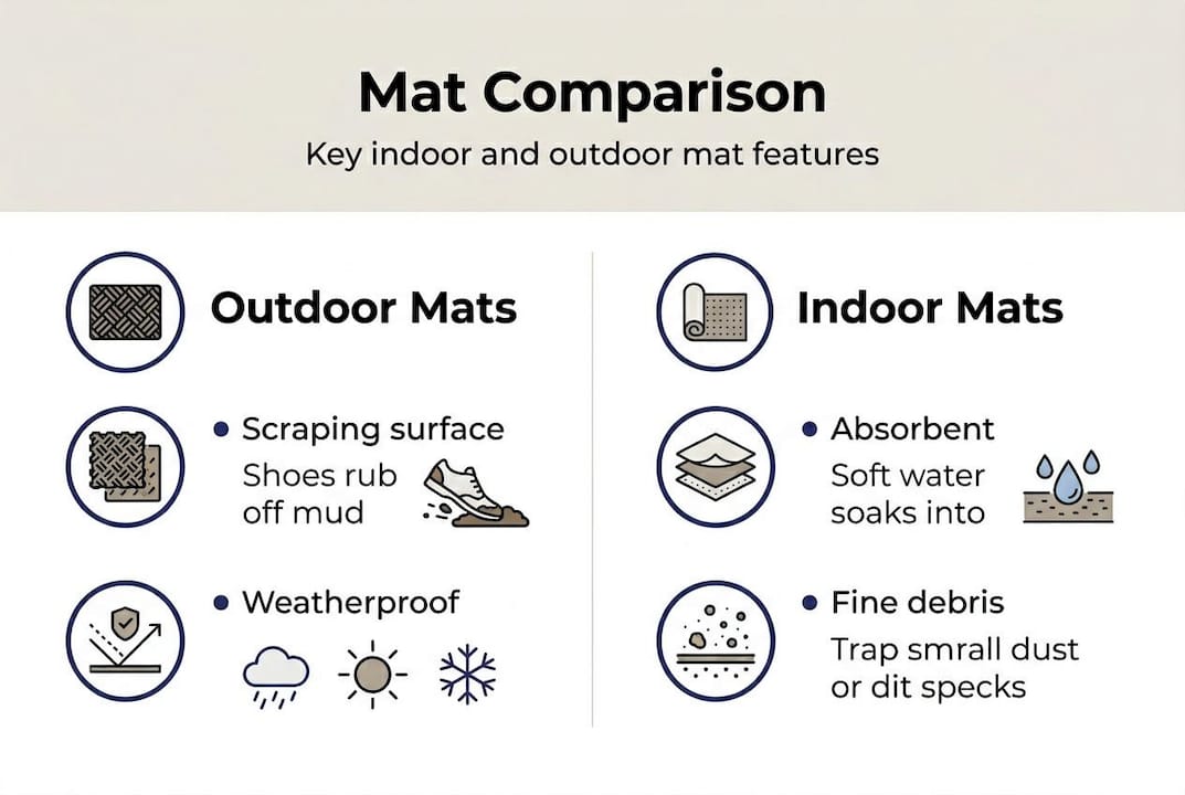 Infographic showing indoor vs outdoor mat features