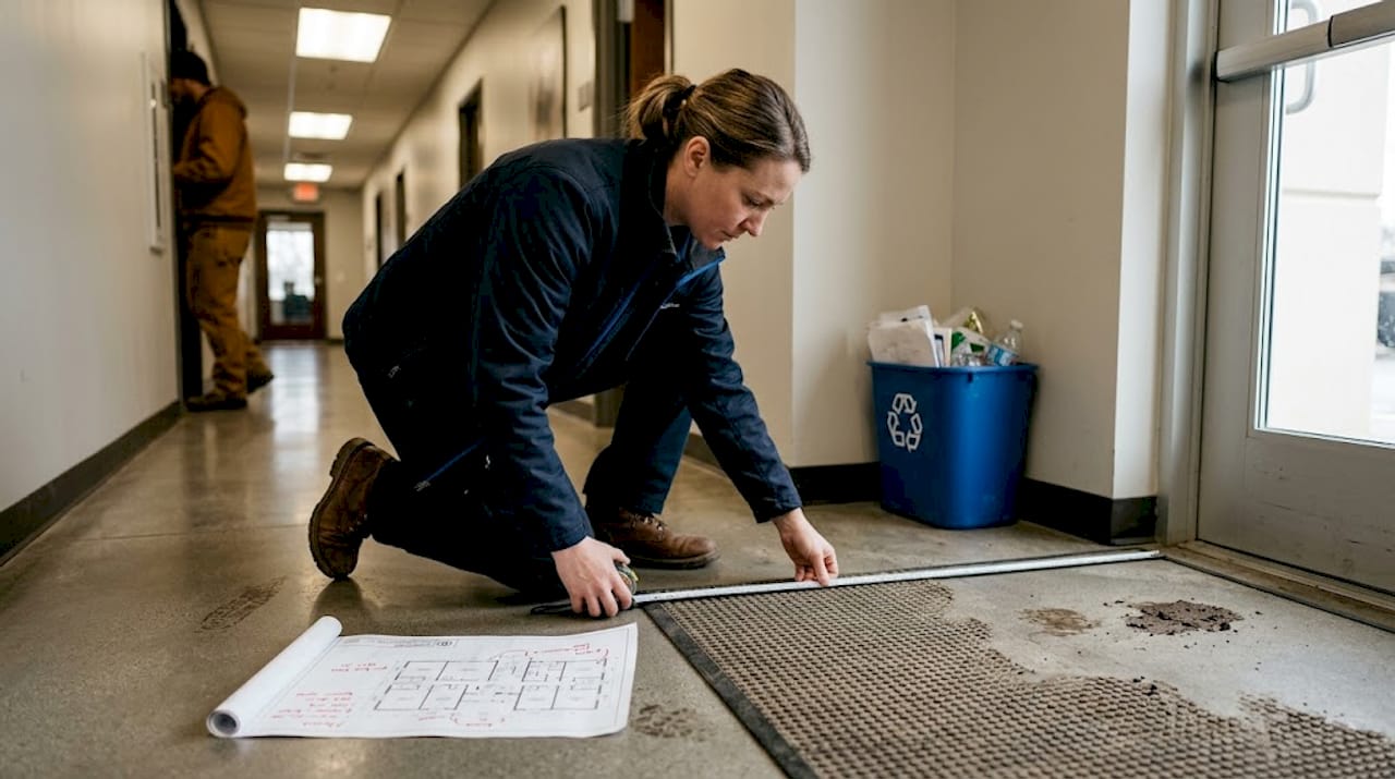 Measuring mat placement in an entry corridor