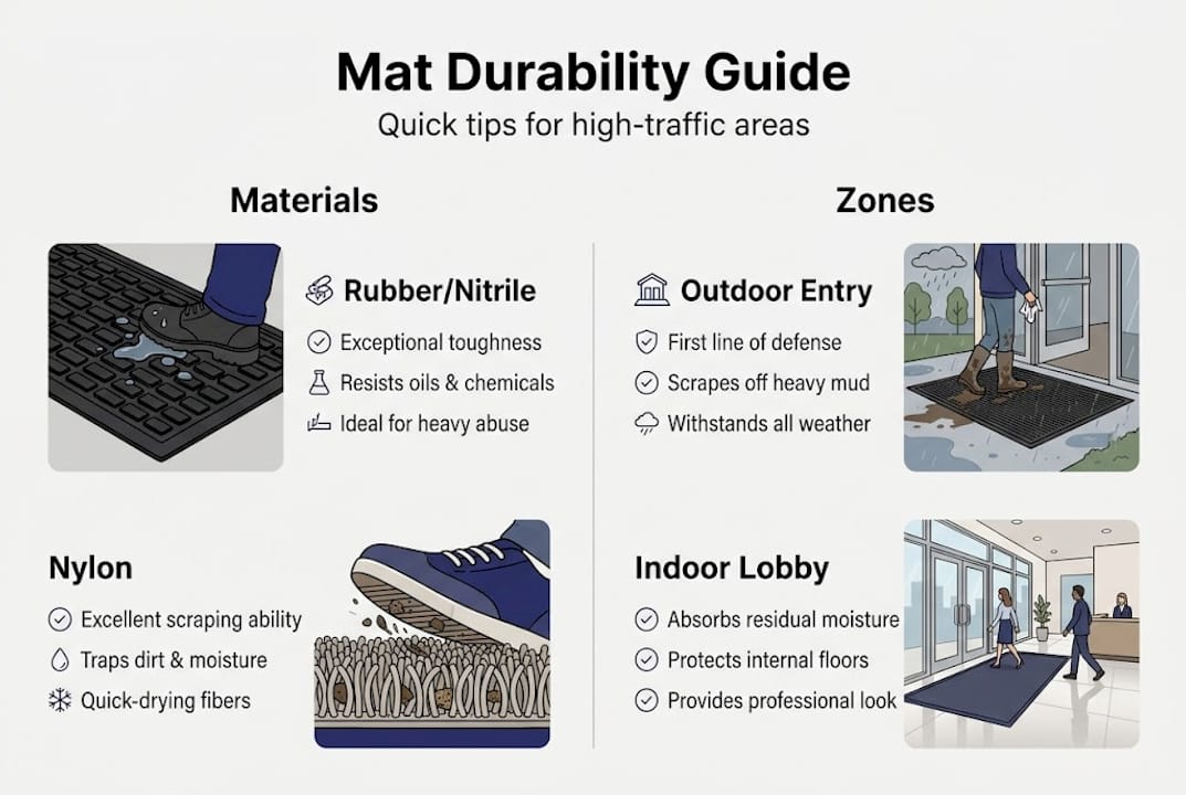 Infographic on mat materials and placement zones