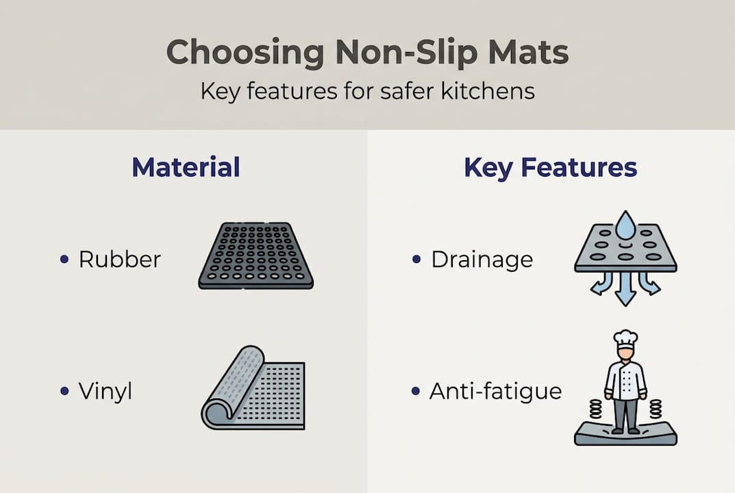 Infographic showing key non-slip kitchen mat features