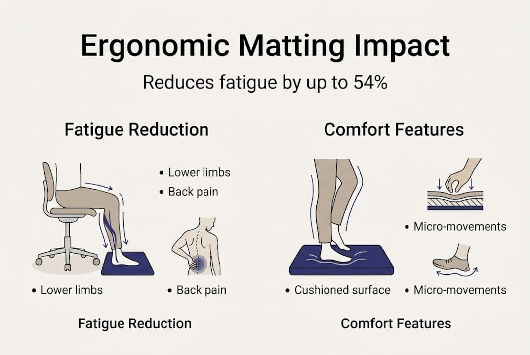 Infographic showing ergonomic matting key benefits