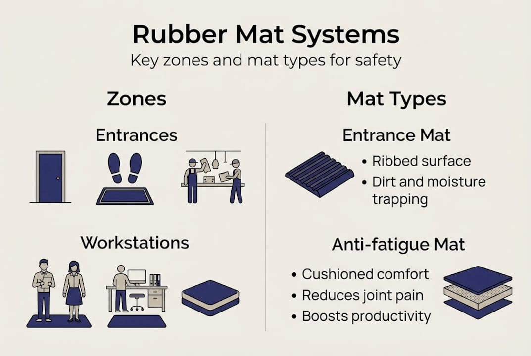 Infographic showing mat zones and types