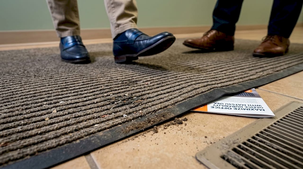 Close-up Waterhog mat with captured debris