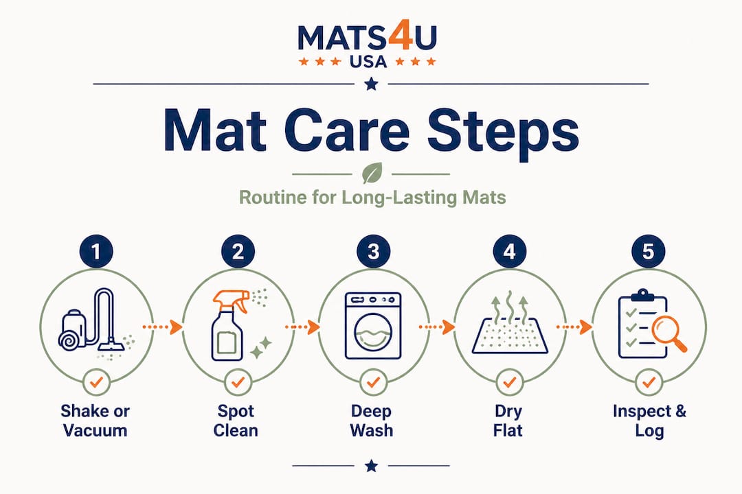 Infographic outlining step-by-step mat care routine