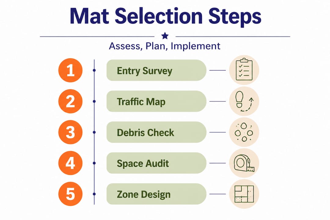 Infographic showing steps for entrance mat selection