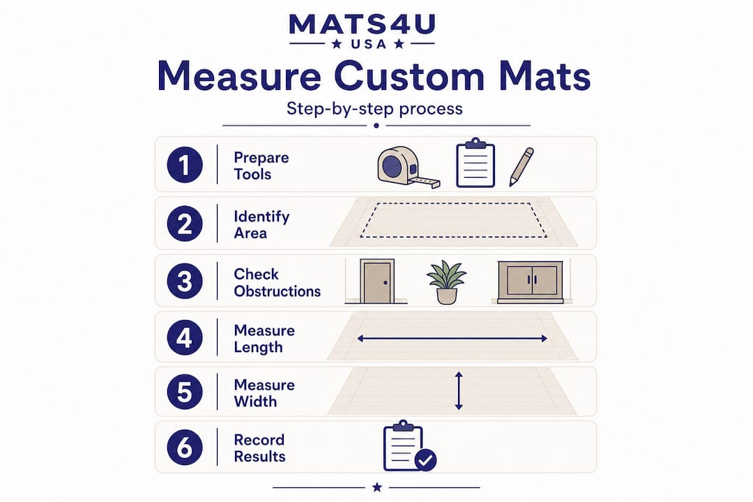 Infographic showing measuring steps for custom mats