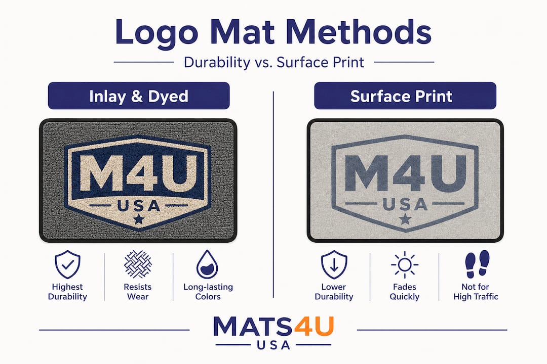 Infographic comparing logo mat methods and durability