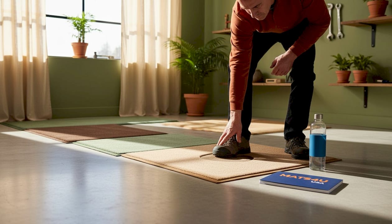 Staff member tests mat thickness and density