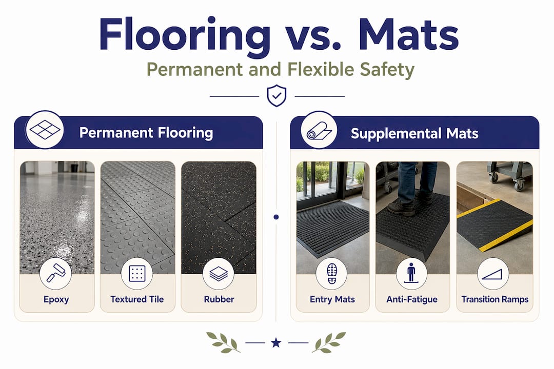 Infographic comparing permanent flooring and mats