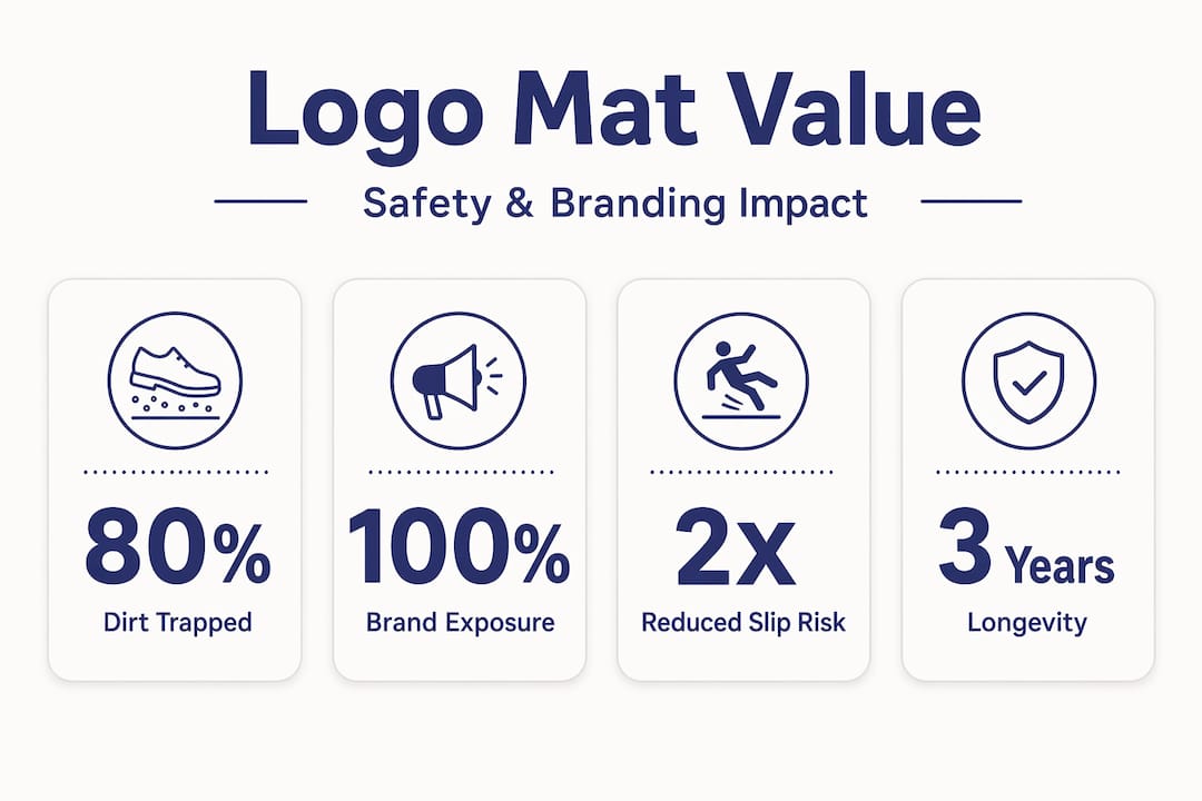 Infographic showing logo mat safety and branding stats