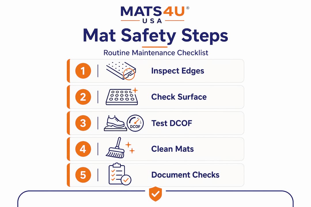 Infographic with steps for rubber mat maintenance