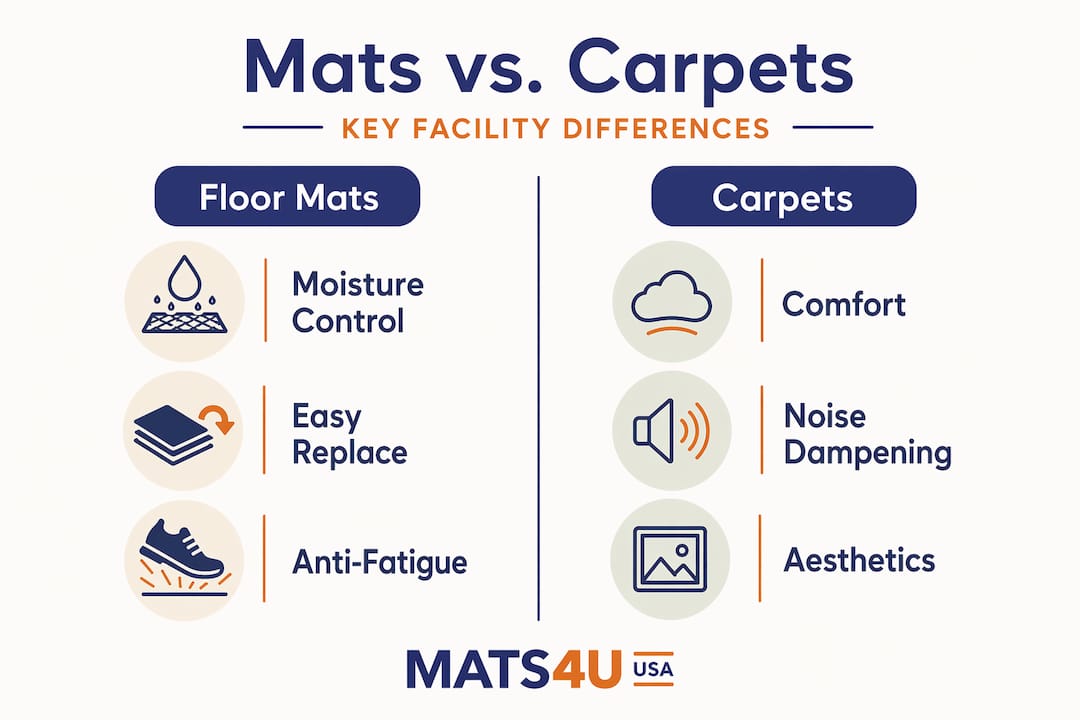Infographic comparing floor mats and carpets features