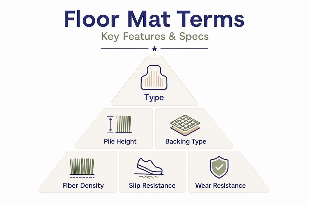 Infographic floor mat terminology ranked hierarchy