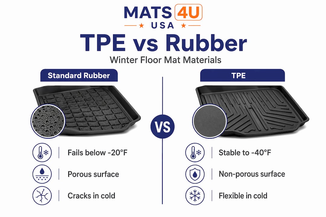 Infographic comparing TPE and rubber mat properties