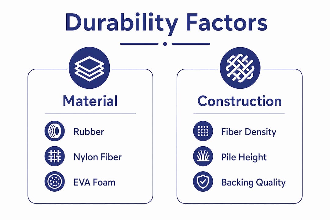 Infographic comparing mat durability factors by material and construction